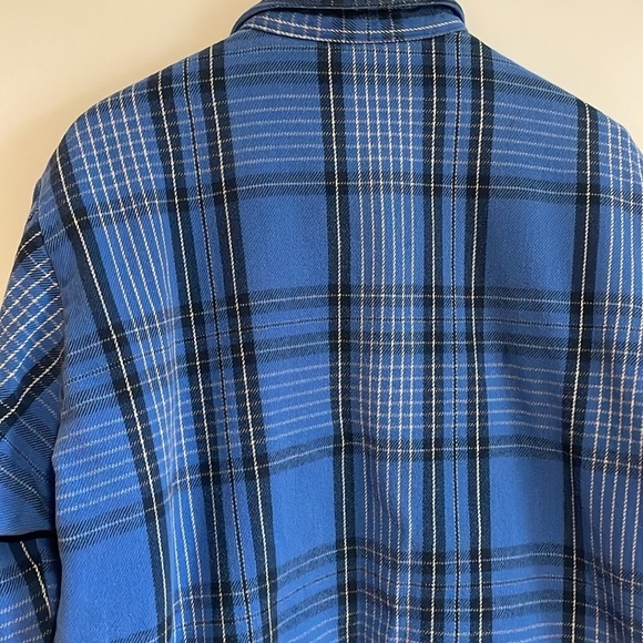 VTG Plaid Shacket XL Blue Winter Run Pockets Dad Oversized Fall Button Down Barn - Picture 10 of 15